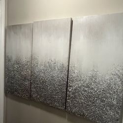Stunning Abstract 3 Piece Glimmer Textured Wall Art w/ Shimmery Rock & Stone