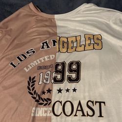 Shein Plus Split Color Pink and White Los Angeles 1999 T-shirt 4XL