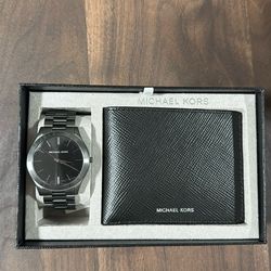Michael Kors Men's Gunmetal Stainless Bracelet Watch 44mm with Wallet