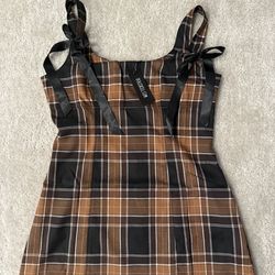 XL Dolls Kill Plaid Bow Strap Mini Dress