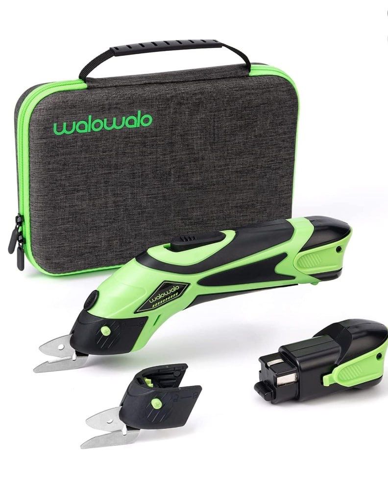 walowalo Electric Fabric Scissors Box Cutter Power Cordless Shears Cutting Tool with 2 Rechargeable Batteries and 2 PC Blades