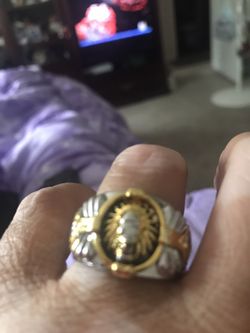 Two toned gold plated buffalo nickel ring
