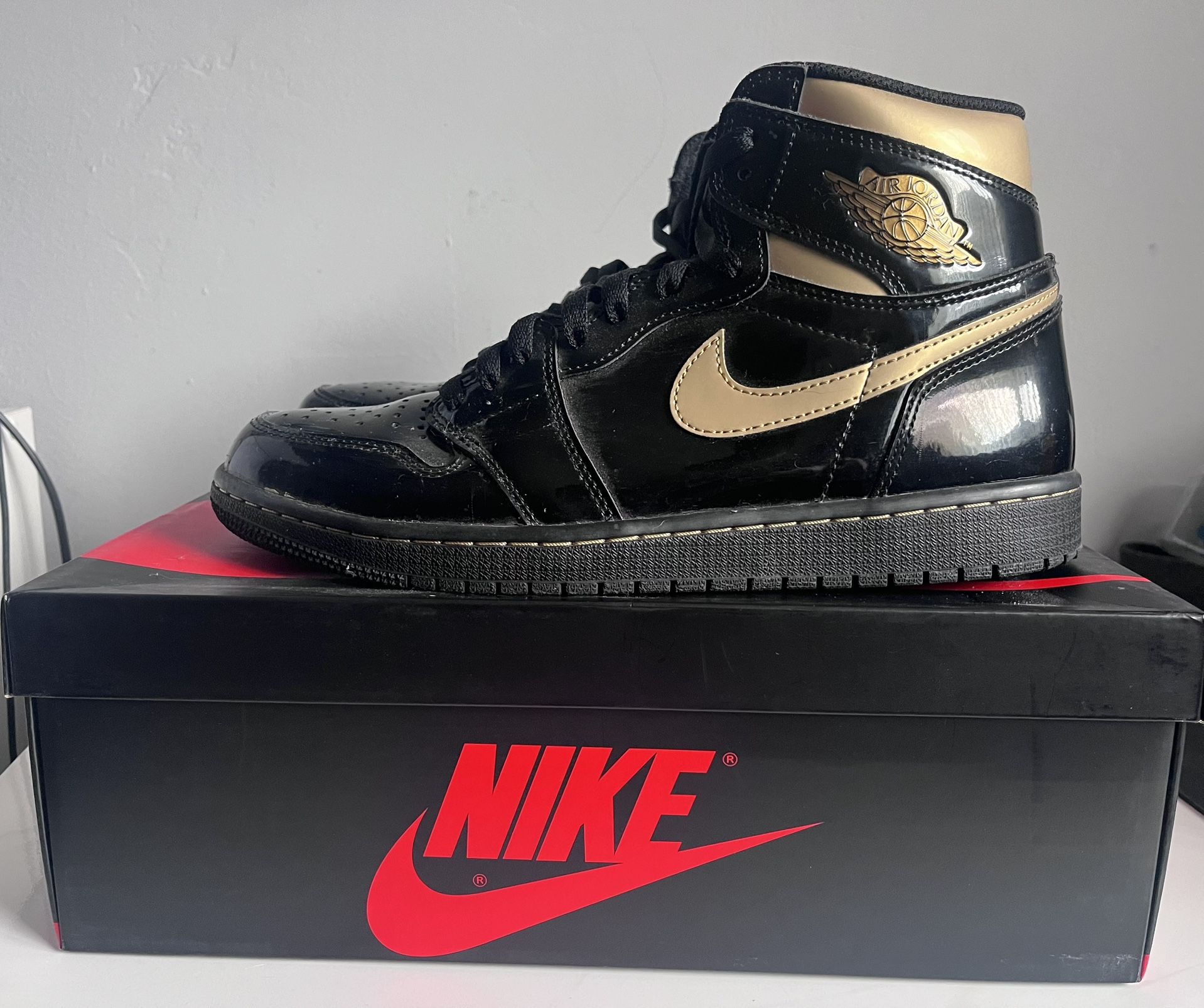 Black and Gold Patent Leather Jordan 1s