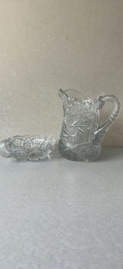 Vintage Cut Glass Pitcher and Bowl Set