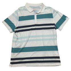 Nike Dri-Fit Men’s White Green Black Big Striped Polo Shirt Size XL