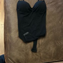 Black Stretch Straps Bodysuit, Sz:Large