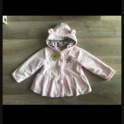 NEW Disney Minnie Mouse Kids Children Girl Soft Fur Fleece Hoodie Jacket Coat Size 3T