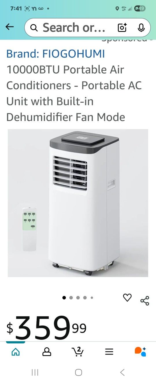 10000BTU Portable Air Conditioners - Portable AC Unit with Built-in Dehumidifier Fan Mode