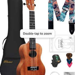 New in box Ukulele, Solid Mahogany 21 inch Ukelele Beginner Kit for Kids with Gig Bag, Digital Tuner, Replacing Strings, 3 Guitar Picks, Strap, Cloth