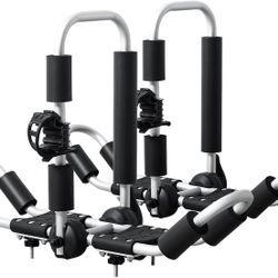 Kayak/Skis/Surfboard Roof Carrier Rack, Bilateral J-Style Folding for Kayaks, Canoe, Skis, SUP, Surfboard, Mount on Car, SUV and Truck Crossbar, 2 Pie