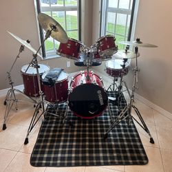 SUPER RARE Yamaha Oak Custom MIJ Trans Red 7-Piece Drums Plus Hardware