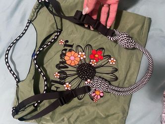 Green Floral Embroidered Drawstring Backpack