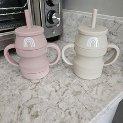 Two Silicone Cups With Straws