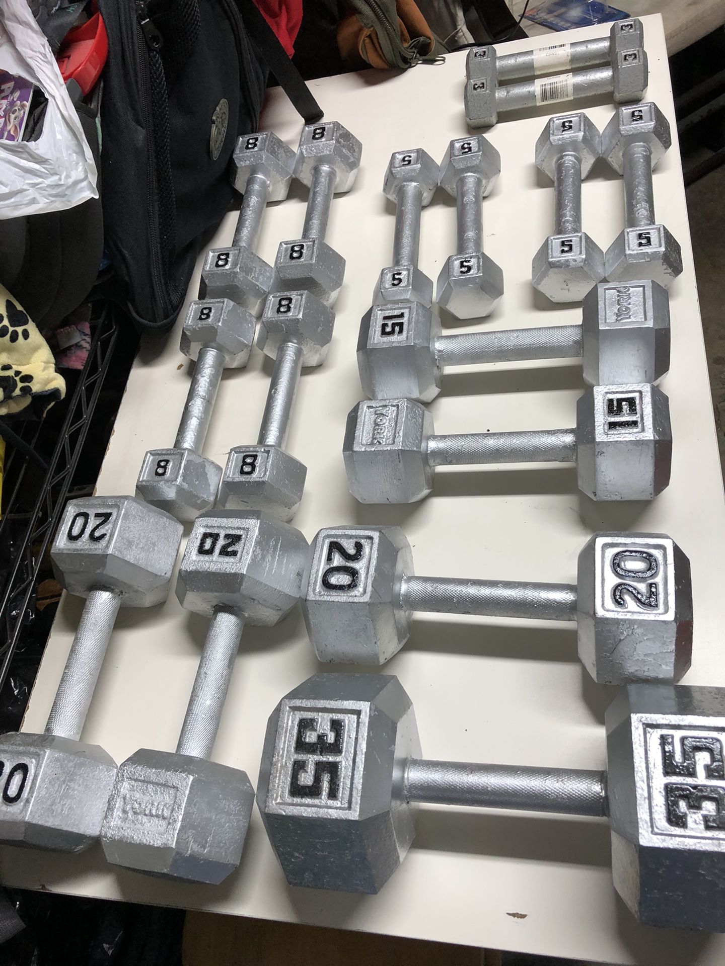 Dumbbells set 5lbs up to 35lbs in good condition .