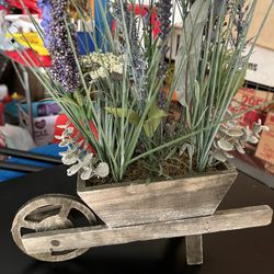 Farmhouse Wheel Borrow Fake Plant Decor Wood