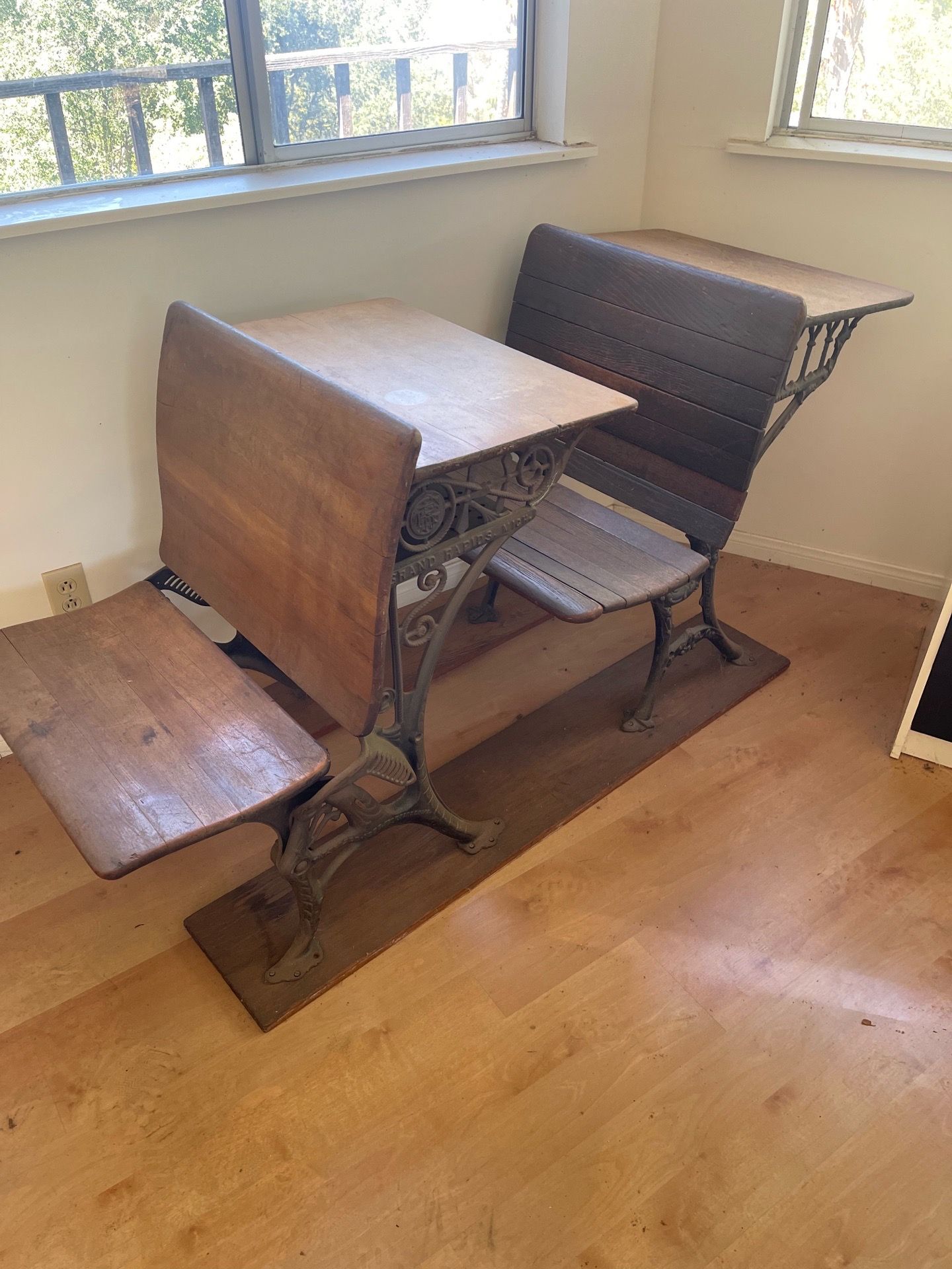 Vintage iron student desk chairs