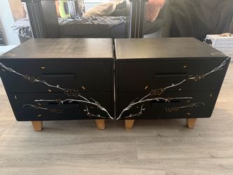 Hand-Painted Black Nightstands – Set of 2 🖤✨
