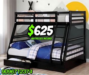 Twin/full Size Black Bunkbed W Orthopedic Mattress 