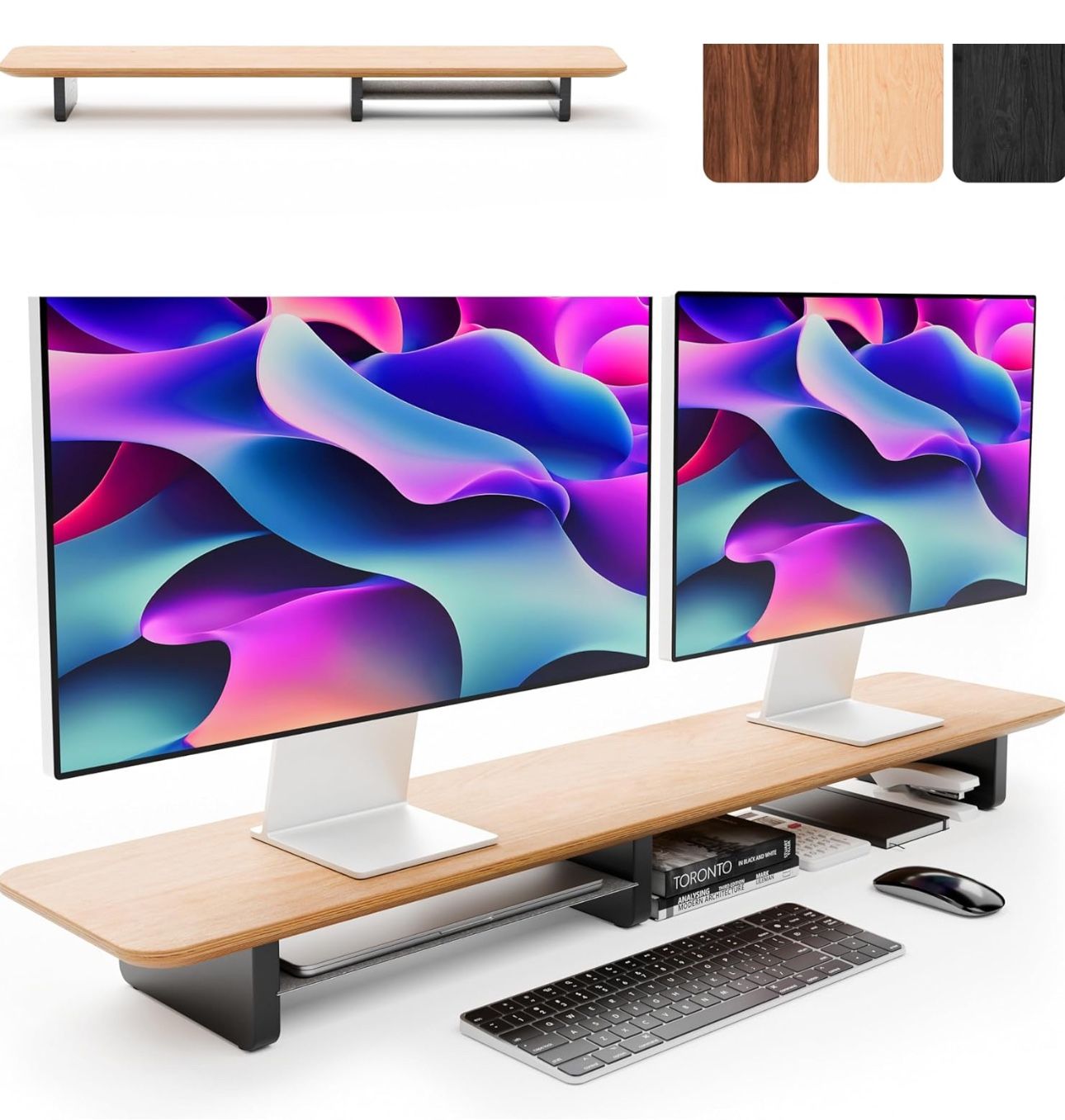 Dual Monitor Stand Riser - Wood (Oak)