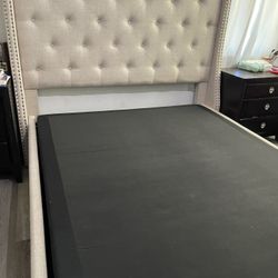 Queen Beige Bed And Mattress New