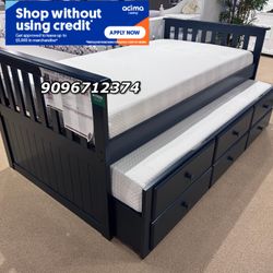 Twin/Twin Wooden Trundle Beds w. Orthopedic Mattresses Included 