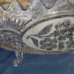 Vintage heavy clasic cut crystal footed fruit bowl with saw tooth lip 6 X 11  inches
