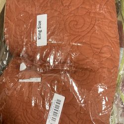 King Size Quilted Bedding, Burnt Orange 