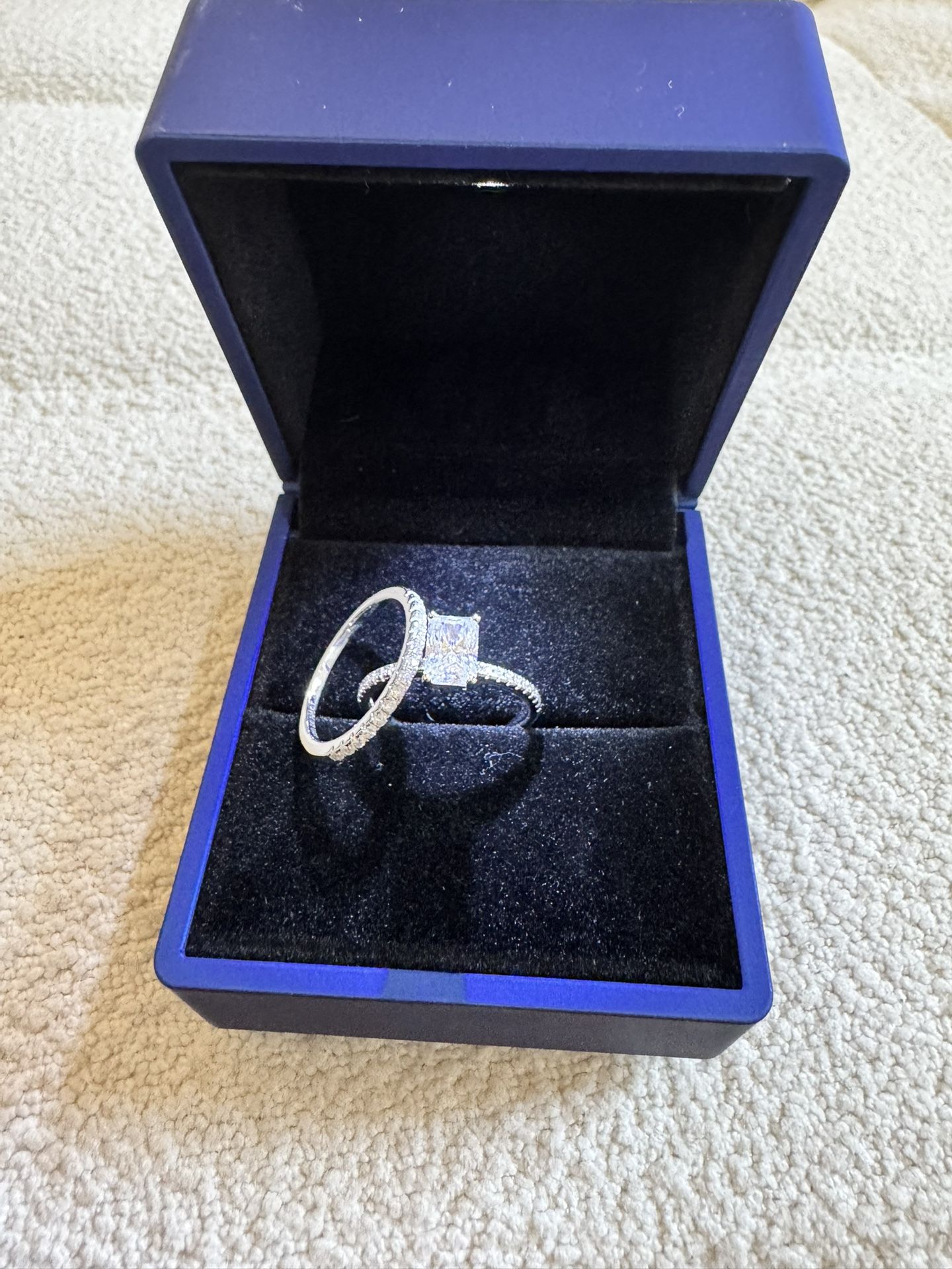 1ct radiant cut Moissanite Wedding Ring With Engagement Band S925 Sterling Silver. Fine Jewelry 