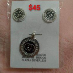 925 Sterling Silver Pendant With The Earrings/Dije Con Aretes De Plata 925