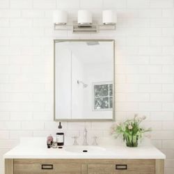 On Sale! Tustna 26 in. 3-Light Brushed Nickel Bathroom Vanity Light with Opal Glass Shades