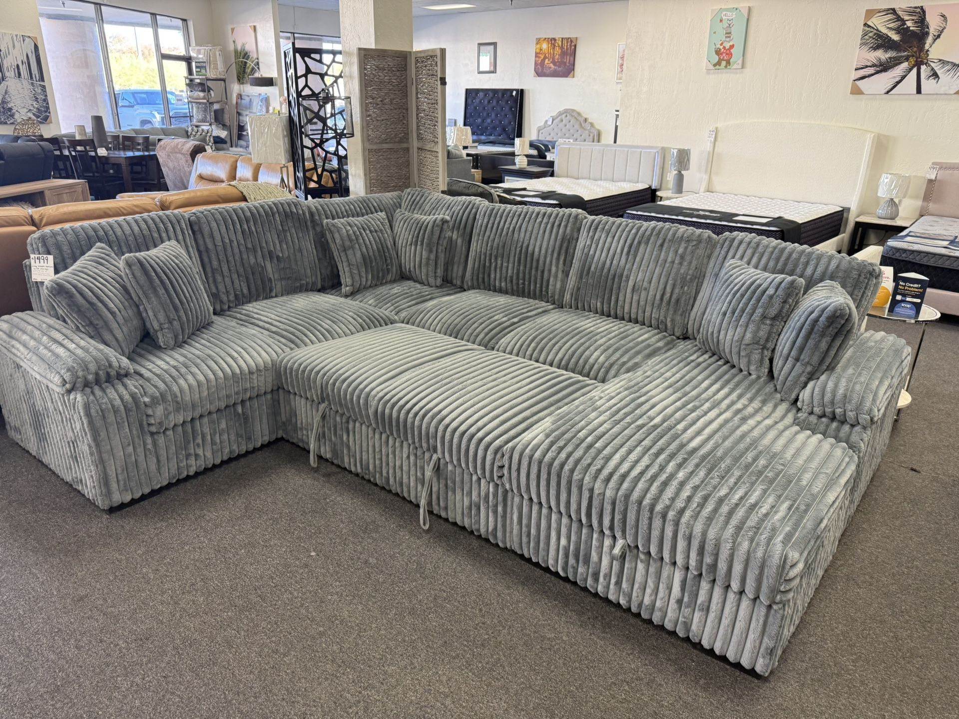 Grey Corduroy Sleeper Sofa Sectional With Storage Chaise
