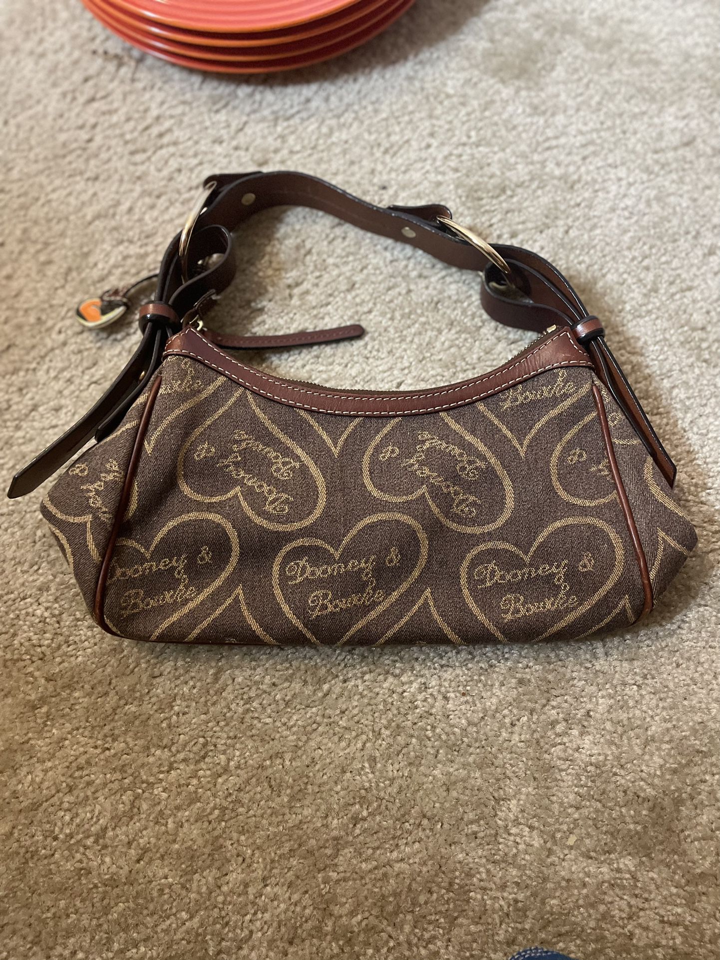 Dooney And Bourke Brown 90s Style Heart Canvas Mini Hobo Shoulder Bag