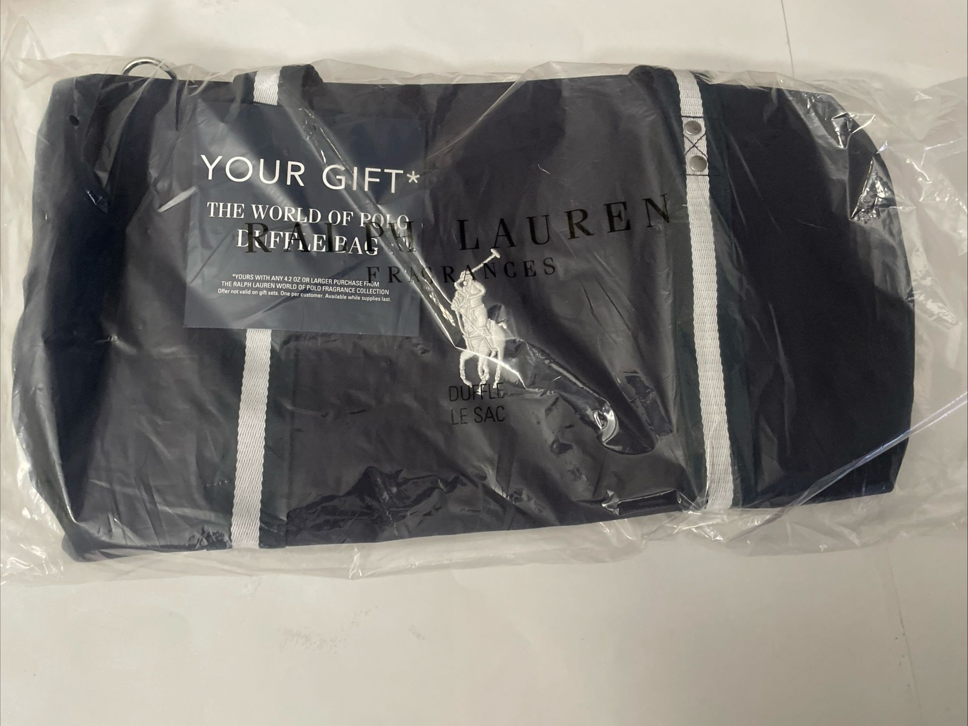 POLO RALPH LAUREN FRAGRANCES Mens Canvas Pony Duffle Duffel Travel Bag NAVY BLUE