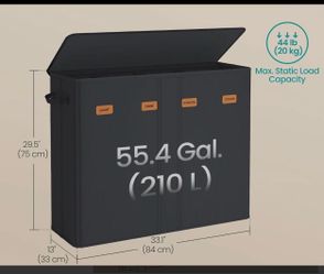 SONGMICS 210L Laundry Hamper 4-Compartment Sorter w/ Lid - Black