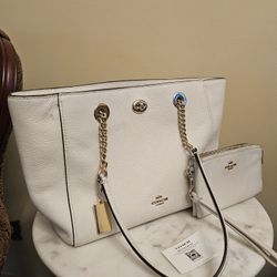 Coach Chain Pebble Leather Bag And Matching Wallet 
