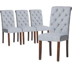 Tufted Fabric Dining Chair with Rolled Back, Set of 4