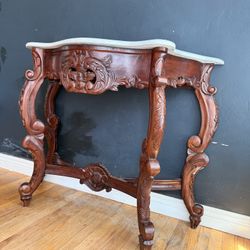 Marble, Mahogany Wood, Handcrafted Table 