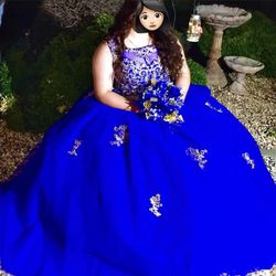 Quince Royal Blue And Gold Dress.
