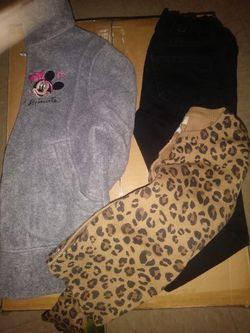 Mickey fleece jacket black pants and leopard sweater