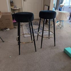 Bar Height Black Velvet Stools (Pair)