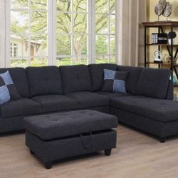 New Black Grey Sectional And Ottoman 