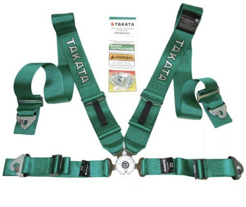 New Takata Style Green 4 Point Seat Belt Harness