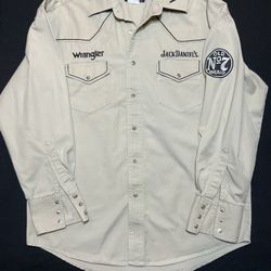 WRANGLER JACK DANIEL’S BUTTON UP SHIRT BEIGE LONG SLEEVE MEN’S M