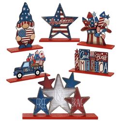 6 Pcs 4th of July / Memorial Day / Veteran’s Day Americana Wooden Patriotic Centerpiece Table Sign
