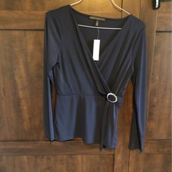 WHBM Navy Blue Long Sleeve Blouse