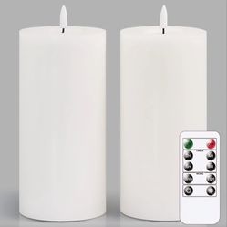 2 Pcs  4" x8" Real Wax White Led Candles With Remote 
