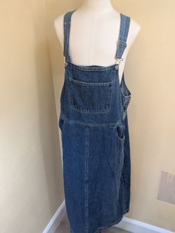 Cherokee Vintage Denim Overalls Skirt Dress Blue Cotton Size M Pinafore Midi
