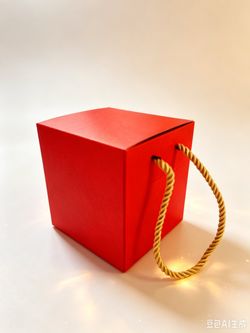 New Red Gift Box with Gold Rope Handles, 5x5x4.5”, $1 each