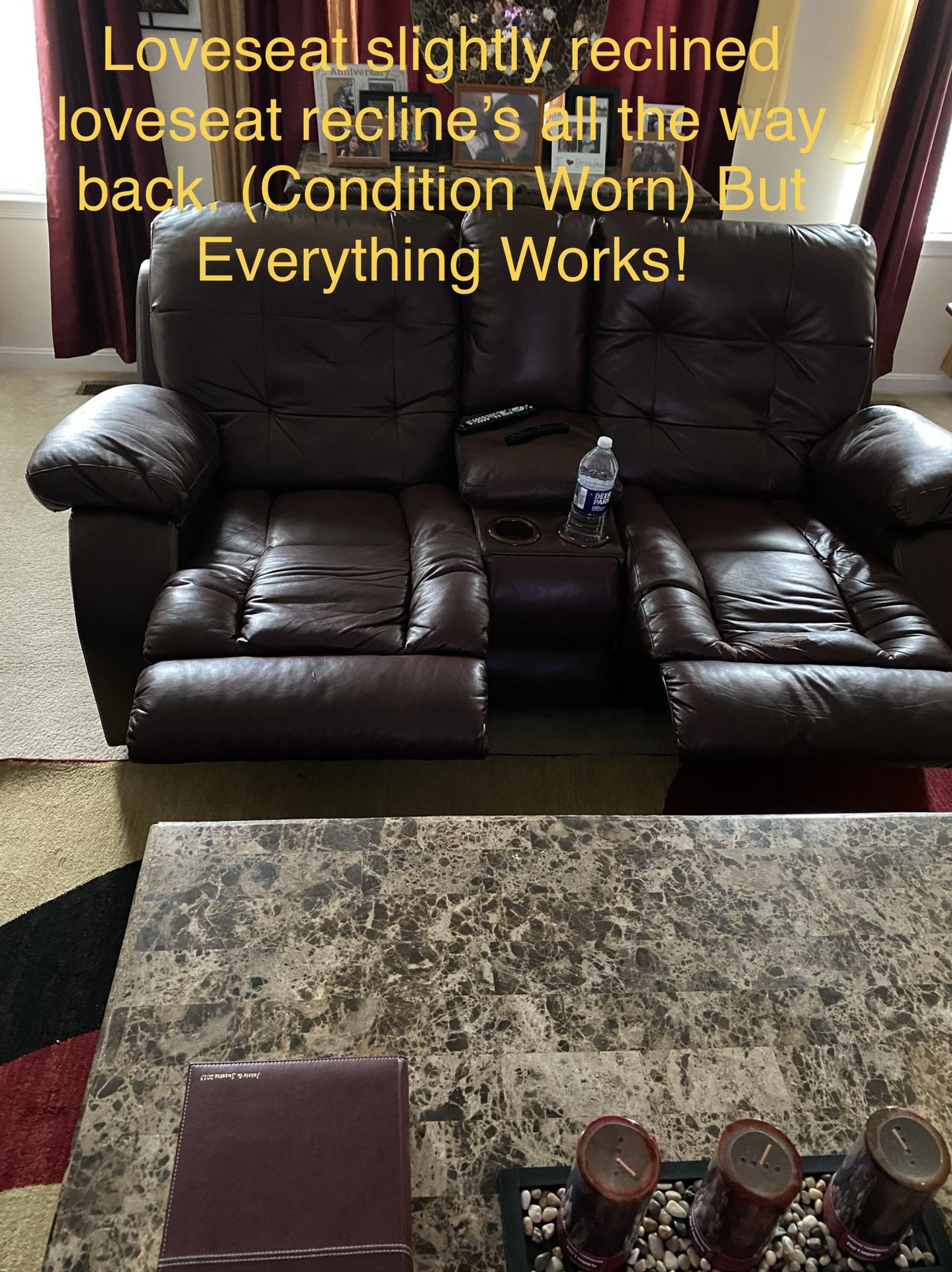 Dual Reclining couch, reclining chair, dual reclining loveseat, and oversized rug for sale ,