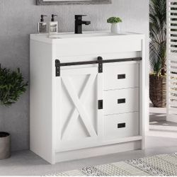 31.5'' Bathroom Vanity cabinet ( not Sink included) 2 Drawers & Sliding Barn Door Cabinet, White